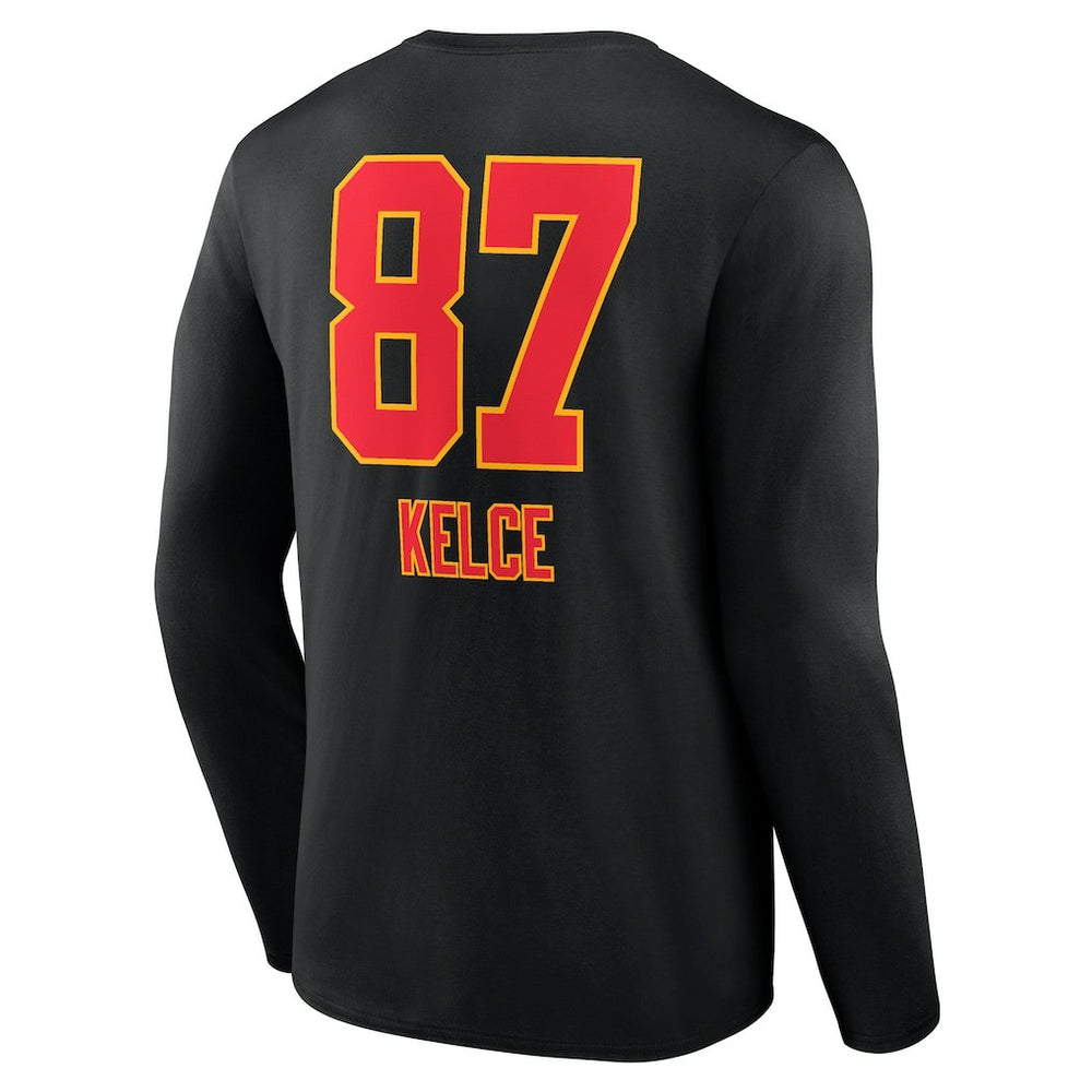 Travis Kelce Kansas City Chiefs Team Wordmark Player Name & Number Long Sleeve T-Shirt Black