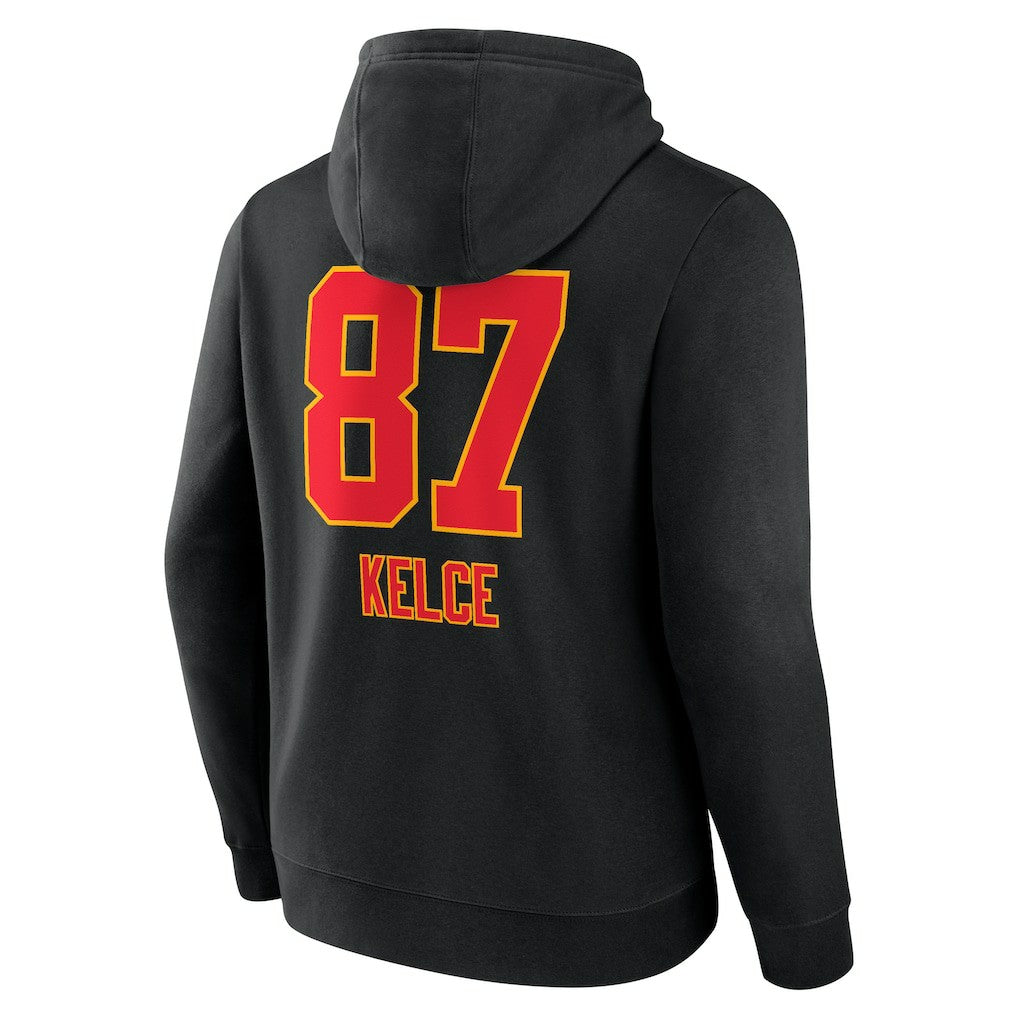 Travis Kelce Kansas City Chiefs Team Wordmark Player Name & Number Pullover Hoodie Black