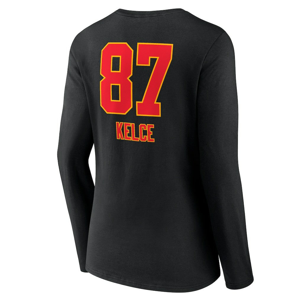 Travis Kelce Kansas City Chiefs Women's Team Wordmark Player Name & Number Long Sleeve V-Neck T-Shirt Black
