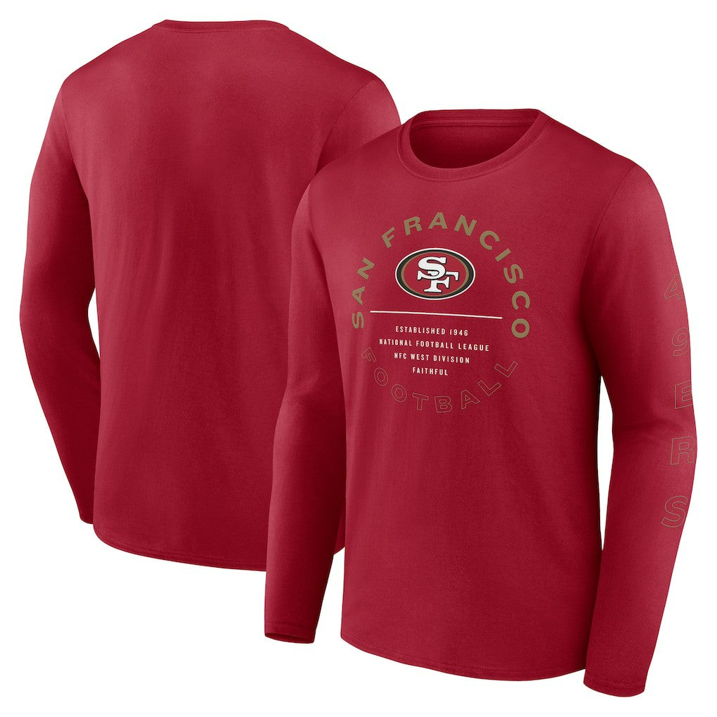 Fanatics San Francisco 49ers Stat Sheet Long Sleeve T-Shirt Scarlet