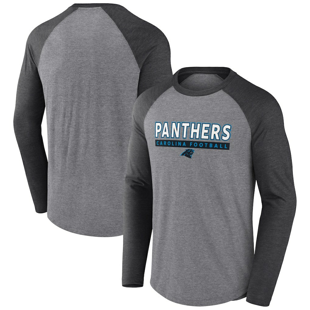 Fanatics Carolina Panthers Tri-Blend Raglan Long Sleeve T-Shirt Heather Gray/Charcoal
