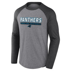Fanatics Carolina Panthers Tri-Blend Raglan Long Sleeve T-Shirt Heather Gray/Charcoal