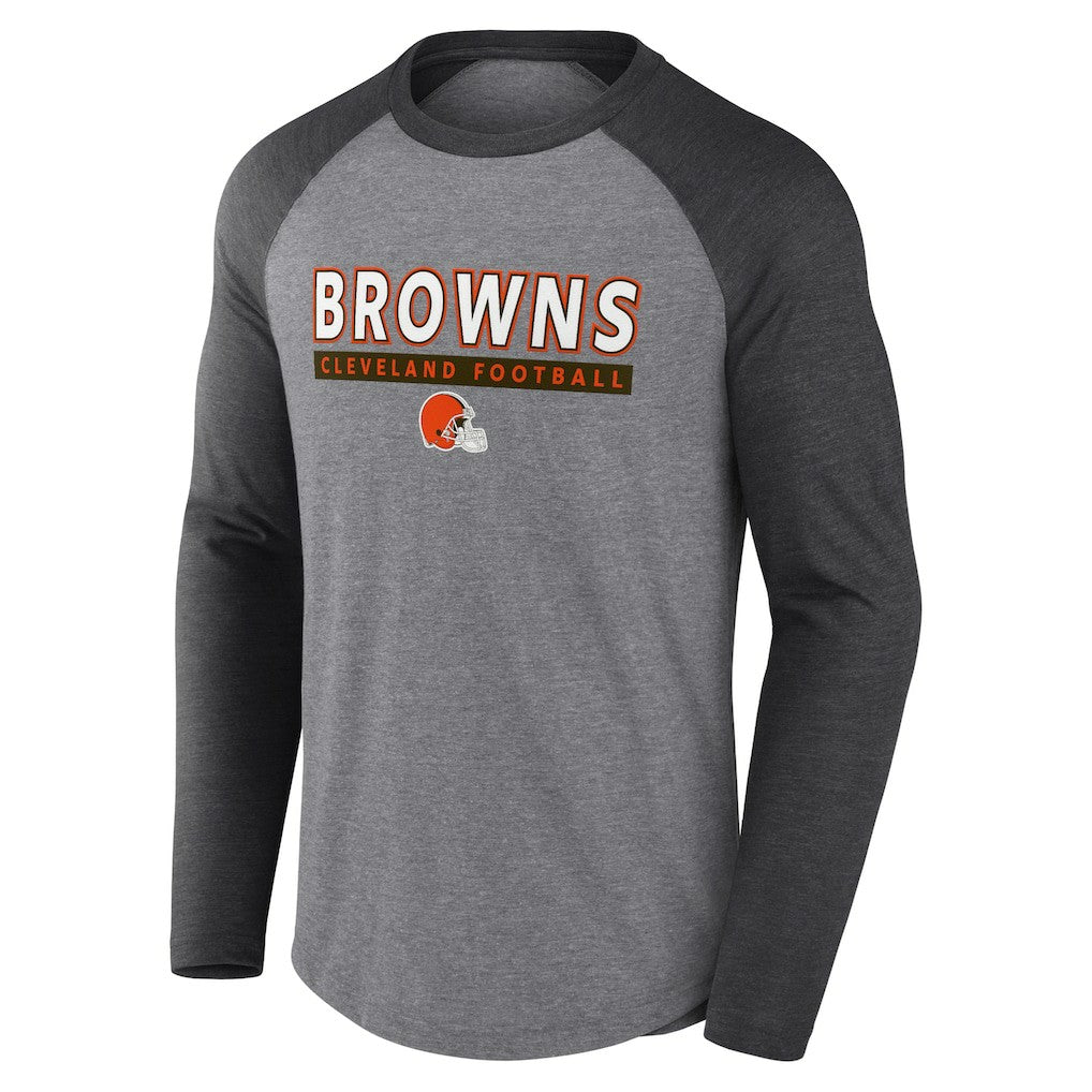 Fanatics Cleveland Browns Tri-Blend Raglan Long Sleeve T-Shirt Heather Gray/Charcoal