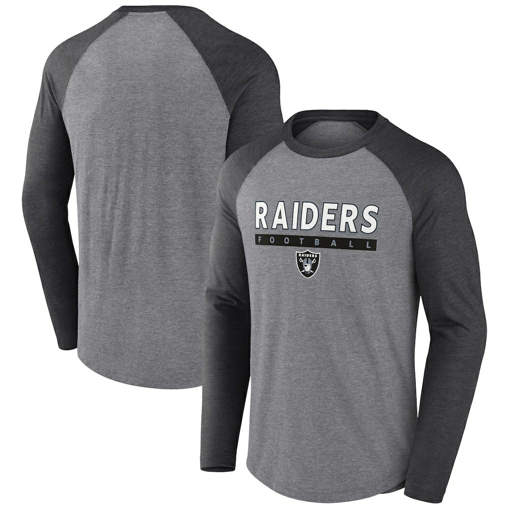 Fanatics Las Vegas Raiders Tri-Blend Raglan Long Sleeve T-Shirt Heather Gray/Charcoal