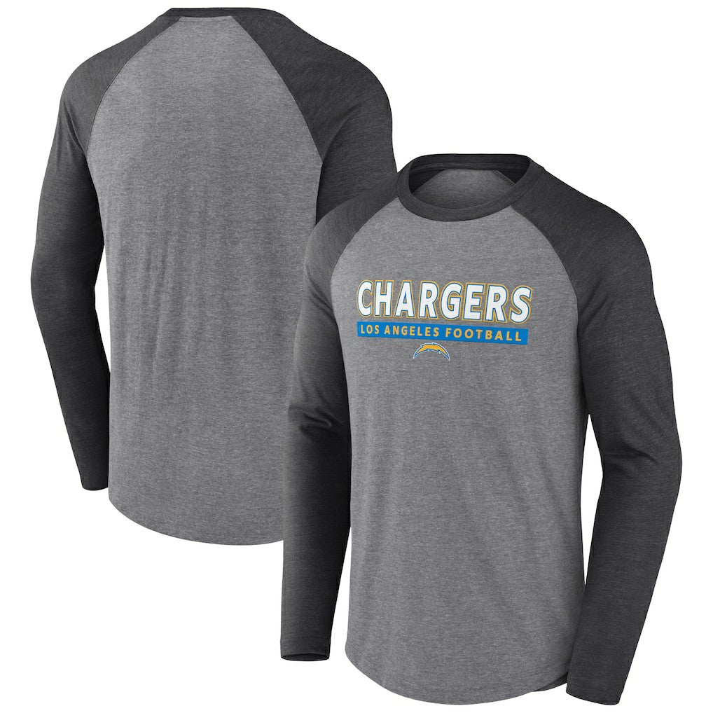 Fanatics Los Angeles Chargers Tri-Blend Raglan Long Sleeve T-Shirt Heather Gray/Charcoal