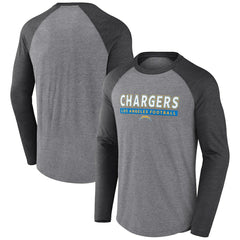 Fanatics Los Angeles Chargers Tri-Blend Raglan Long Sleeve T-Shirt Heather Gray/Charcoal