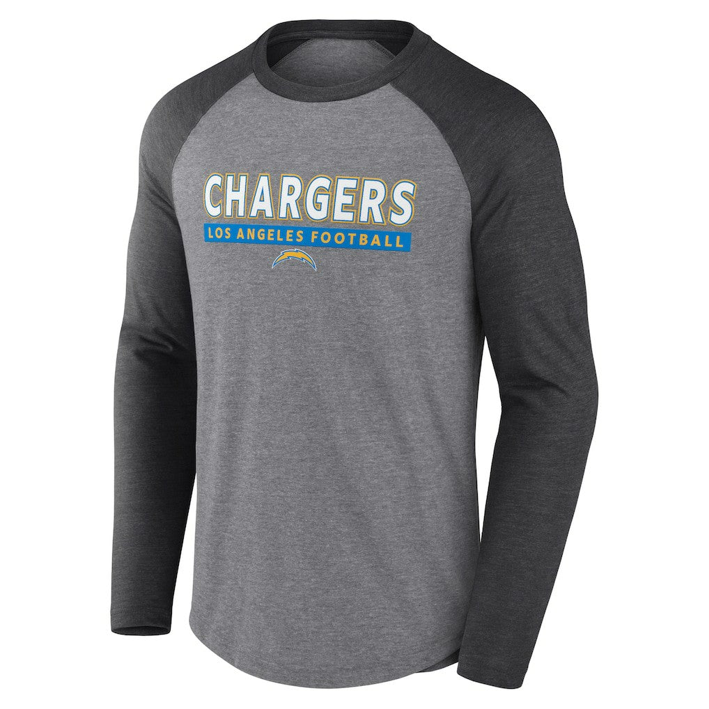 Fanatics Los Angeles Chargers Tri-Blend Raglan Long Sleeve T-Shirt Heather Gray/Charcoal