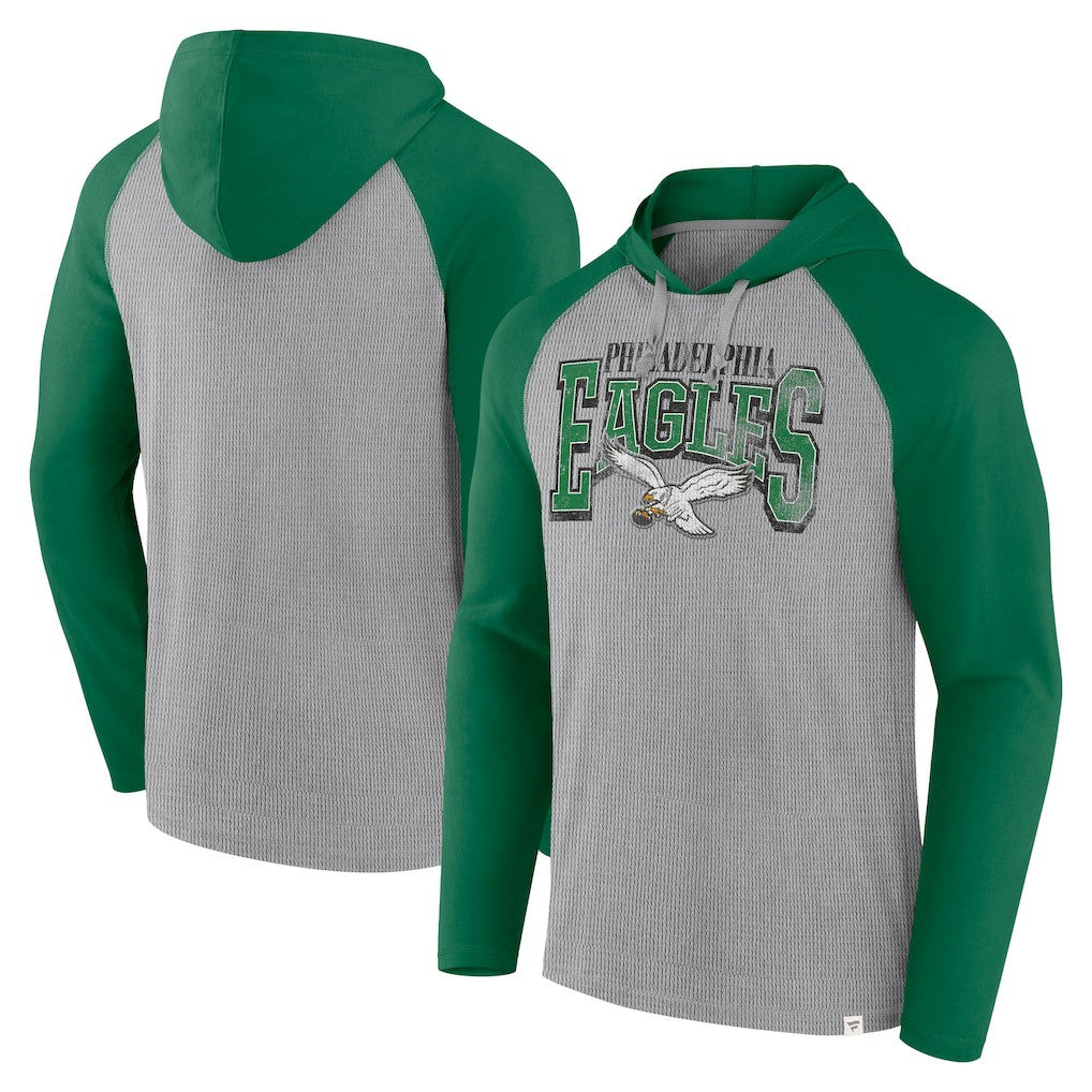 Fanatics Philadelphia Eagles Under Center Long Sleeve Hoodie T-Shirt Gray/Kelly Green