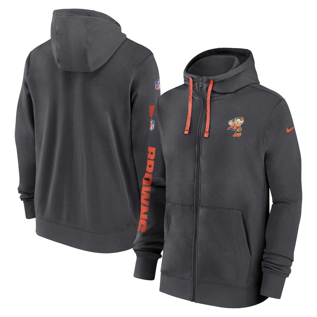 Nike Cleveland Browns 2024 Sideline Club Full-Zip Hoodie Anthracite