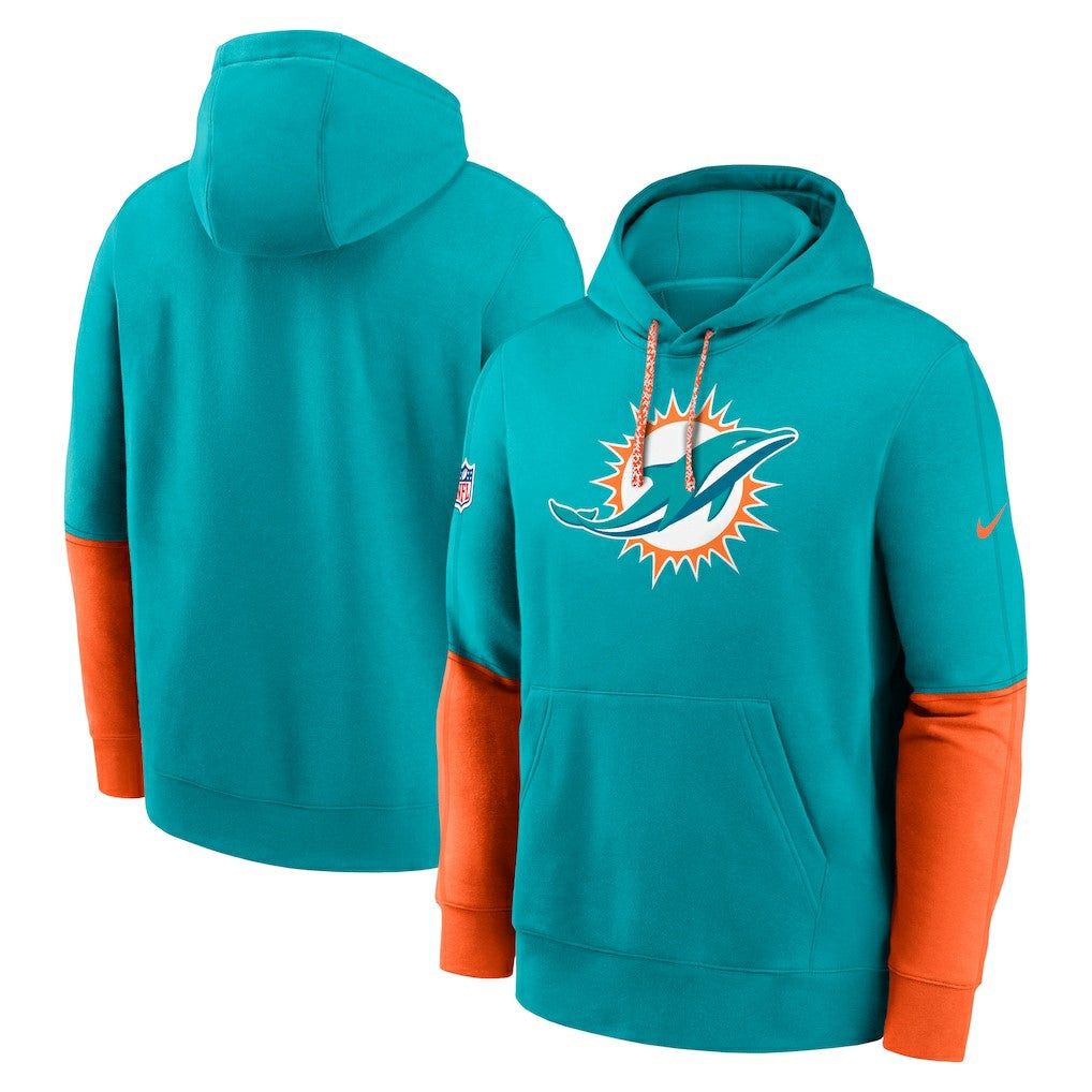 Nike Miami Dolphins 2024 Sideline Club Pullover Hoodie Aqua