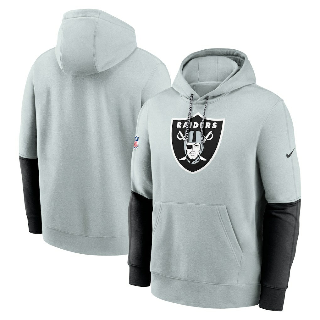 Nike Las Vegas Raiders 2024 Sideline Club Pullover Hoodie Silver
