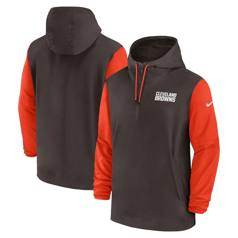 Nike Cleveland Browns 2024/25 Sideline Pre-Game Player 1/2-Zip Hoodie Jacket Brown/Orange