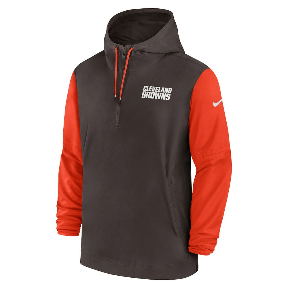Nike Cleveland Browns 2024/25 Sideline Pre-Game Player 1/2-Zip Hoodie Jacket Brown/Orange