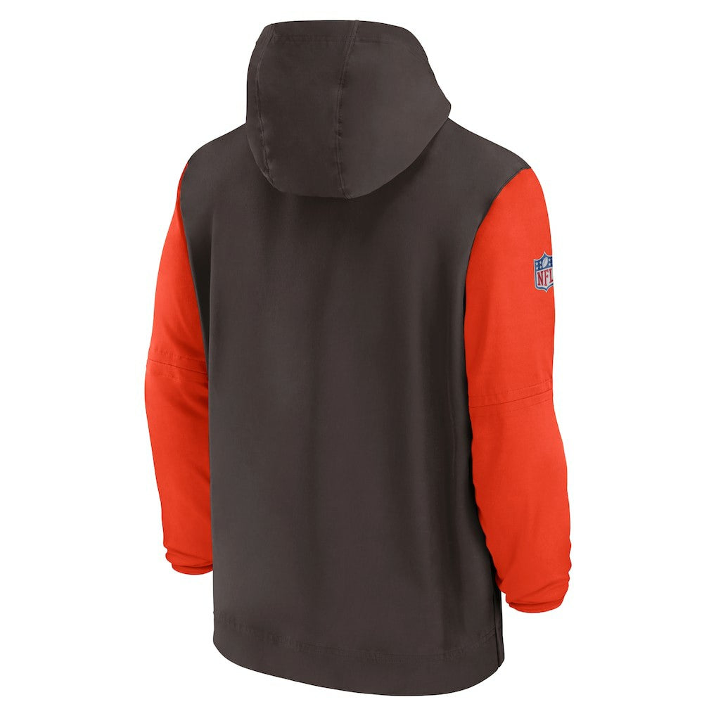 Nike Cleveland Browns 2024/25 Sideline Pre-Game Player 1/2-Zip Hoodie Jacket Brown/Orange