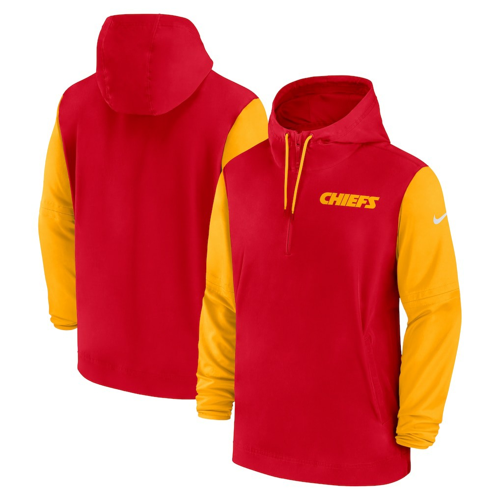 Nike Kansas City Chiefs 2024/25 Sideline Pre-Game Player 1/2-Zip Hoodie Jacket Red/Gold