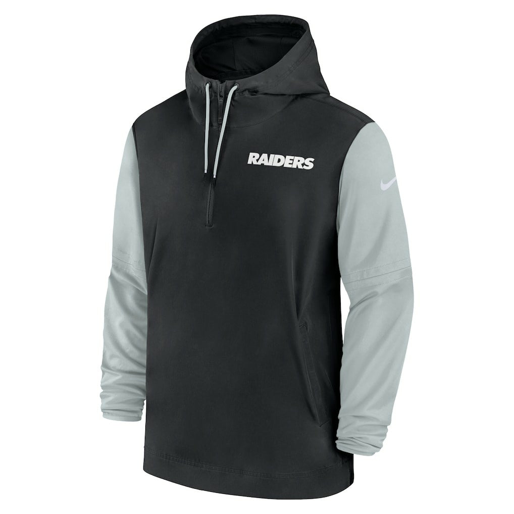 Nike Las Vegas Raiders 2024/25 Sideline Pre-Game Player 1/2-Zip Hoodie Jacket Black/Silver