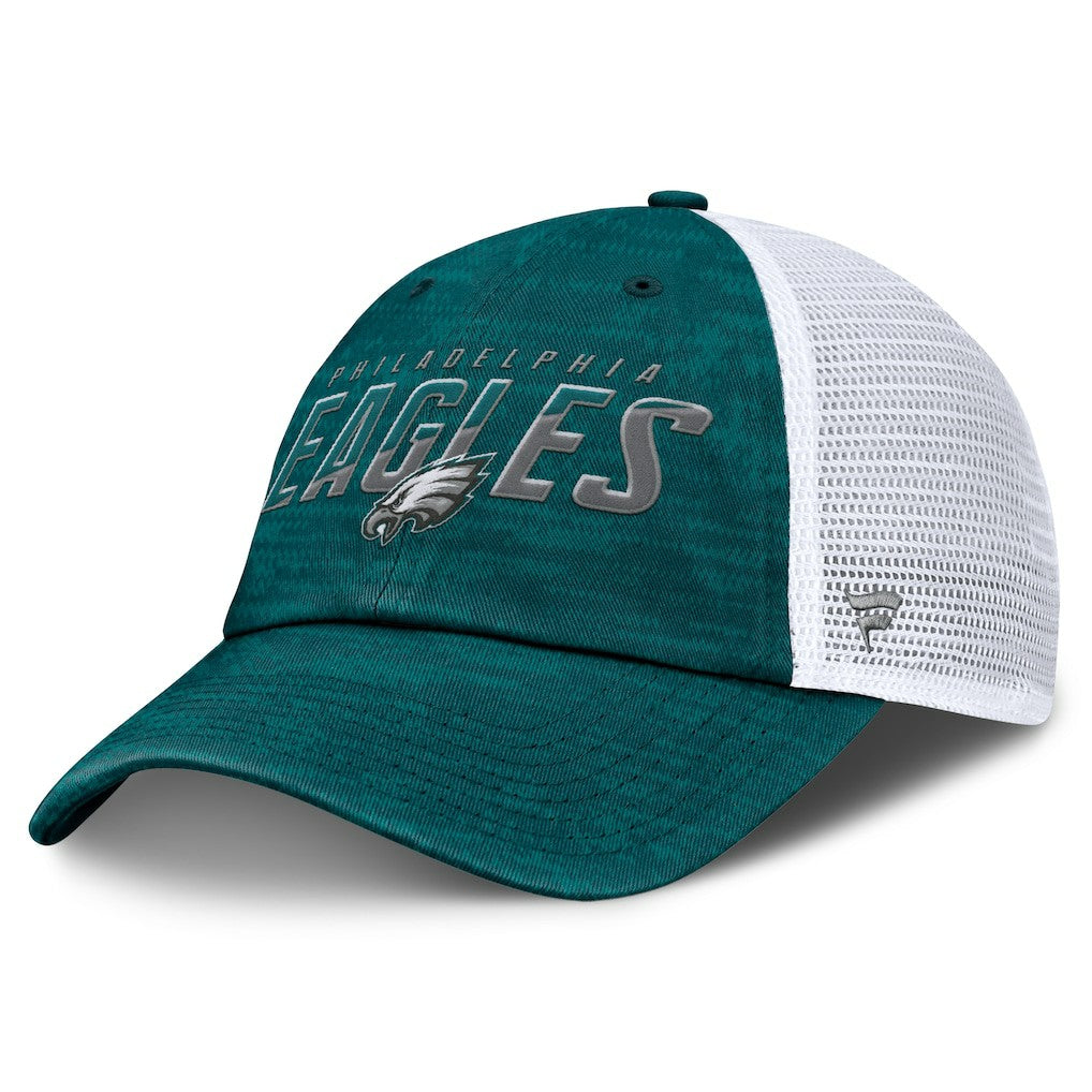 Fanatics Philadelphia Eagles Challenge Trucker Adjustable Hat Heather Midnight Green