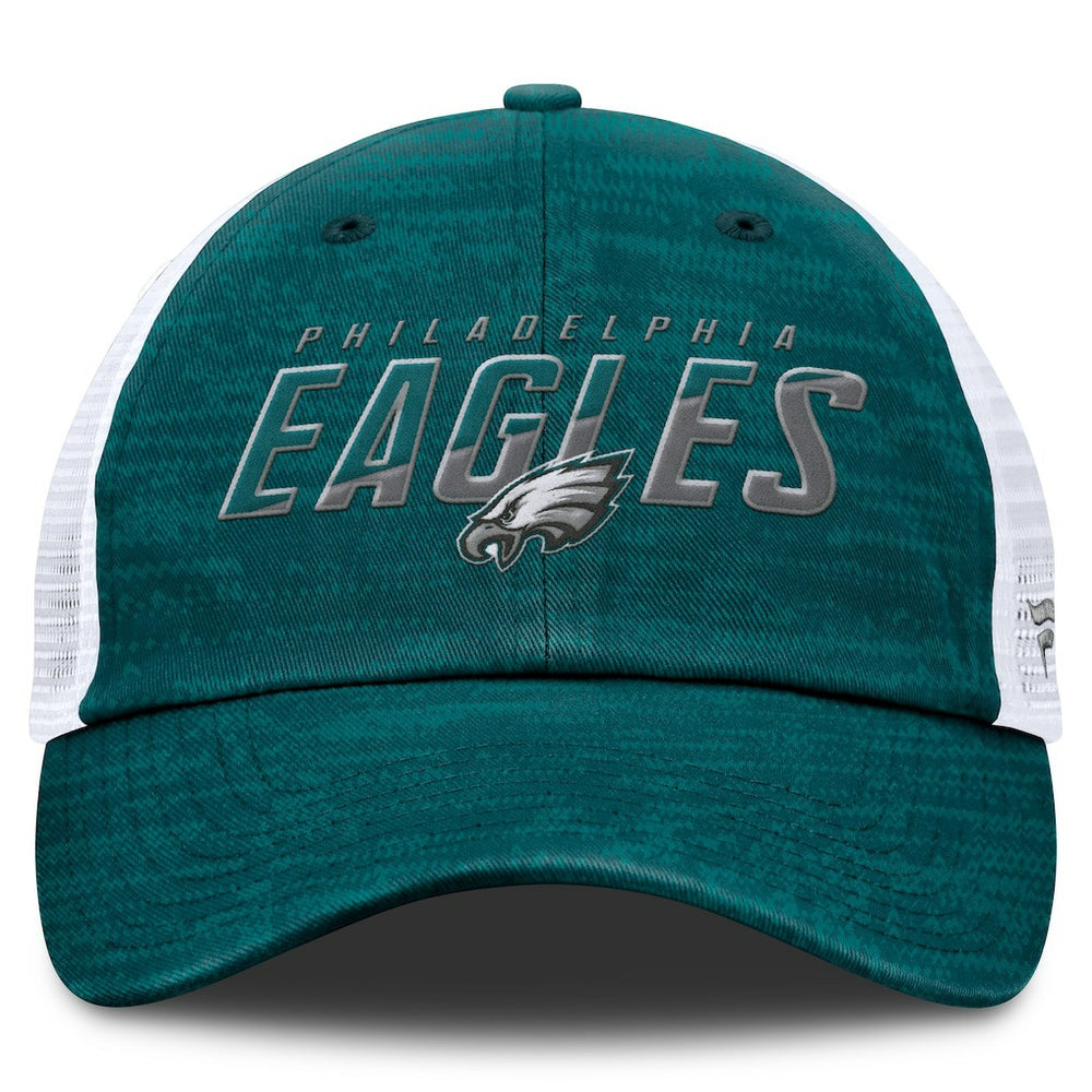 Fanatics Philadelphia Eagles Challenge Trucker Adjustable Hat Heather Midnight Green