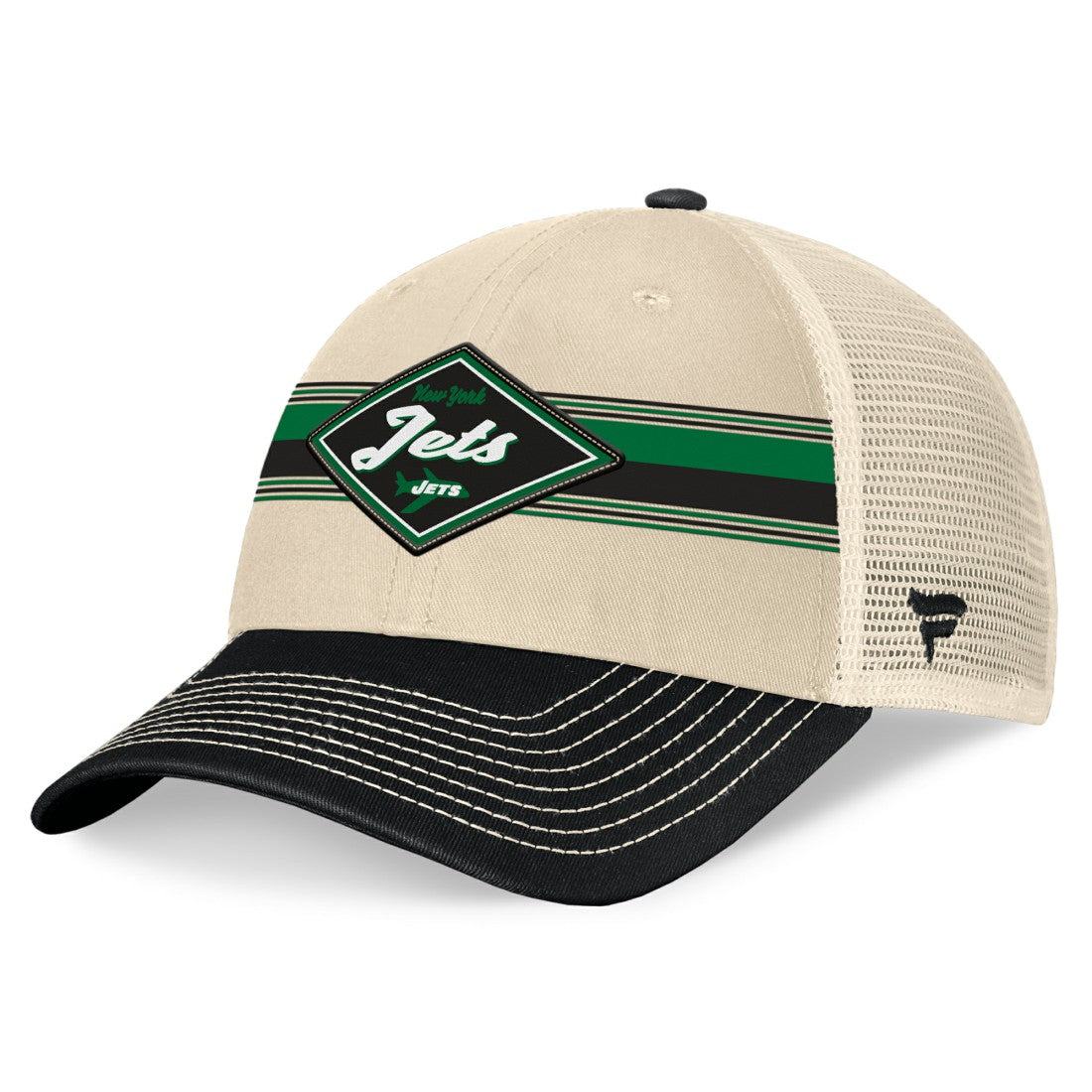 Fanatics New York Jets Diamond Stripe Trucker Adjustable Hat Natural/Black