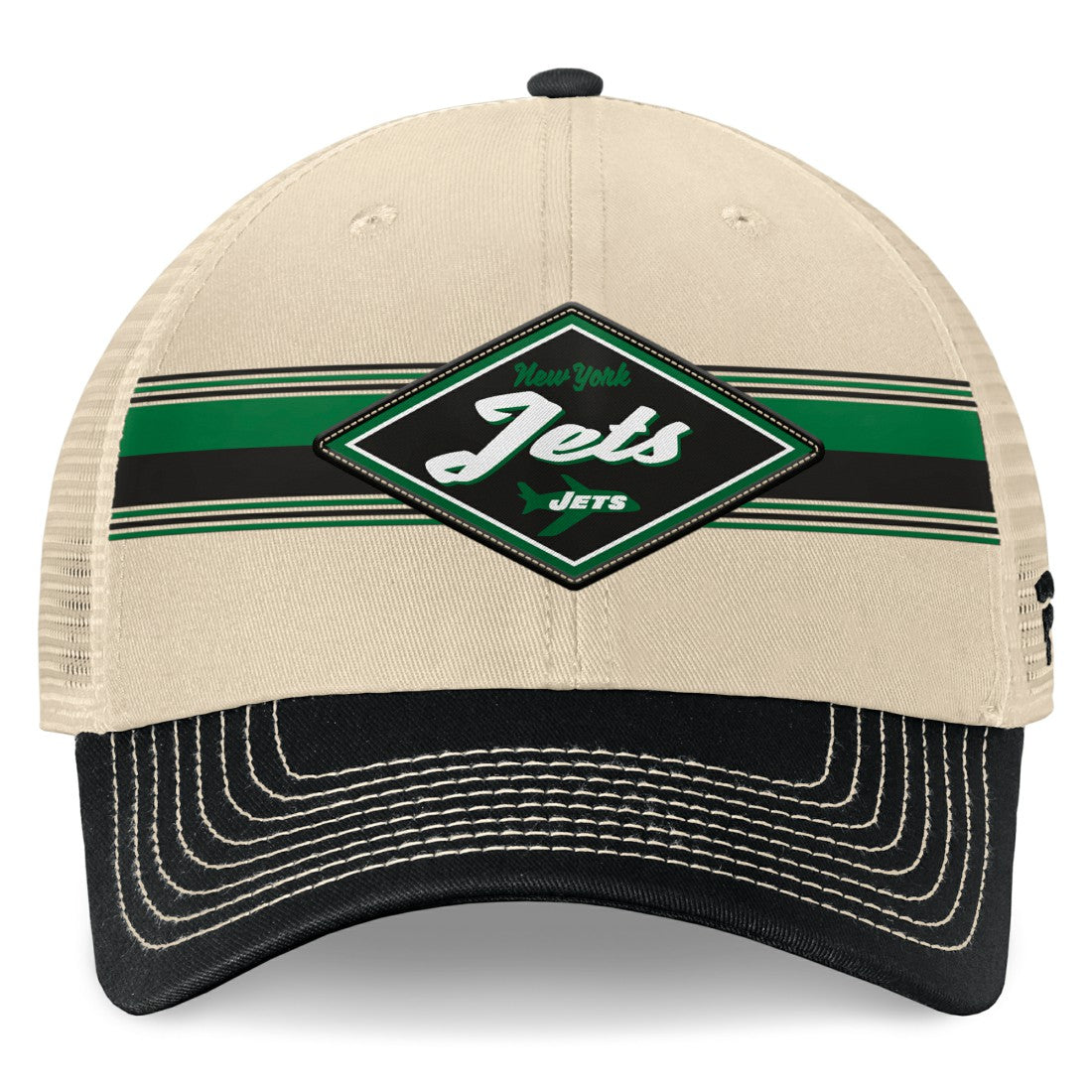 Fanatics New York Jets Diamond Stripe Trucker Adjustable Hat Natural/Black
