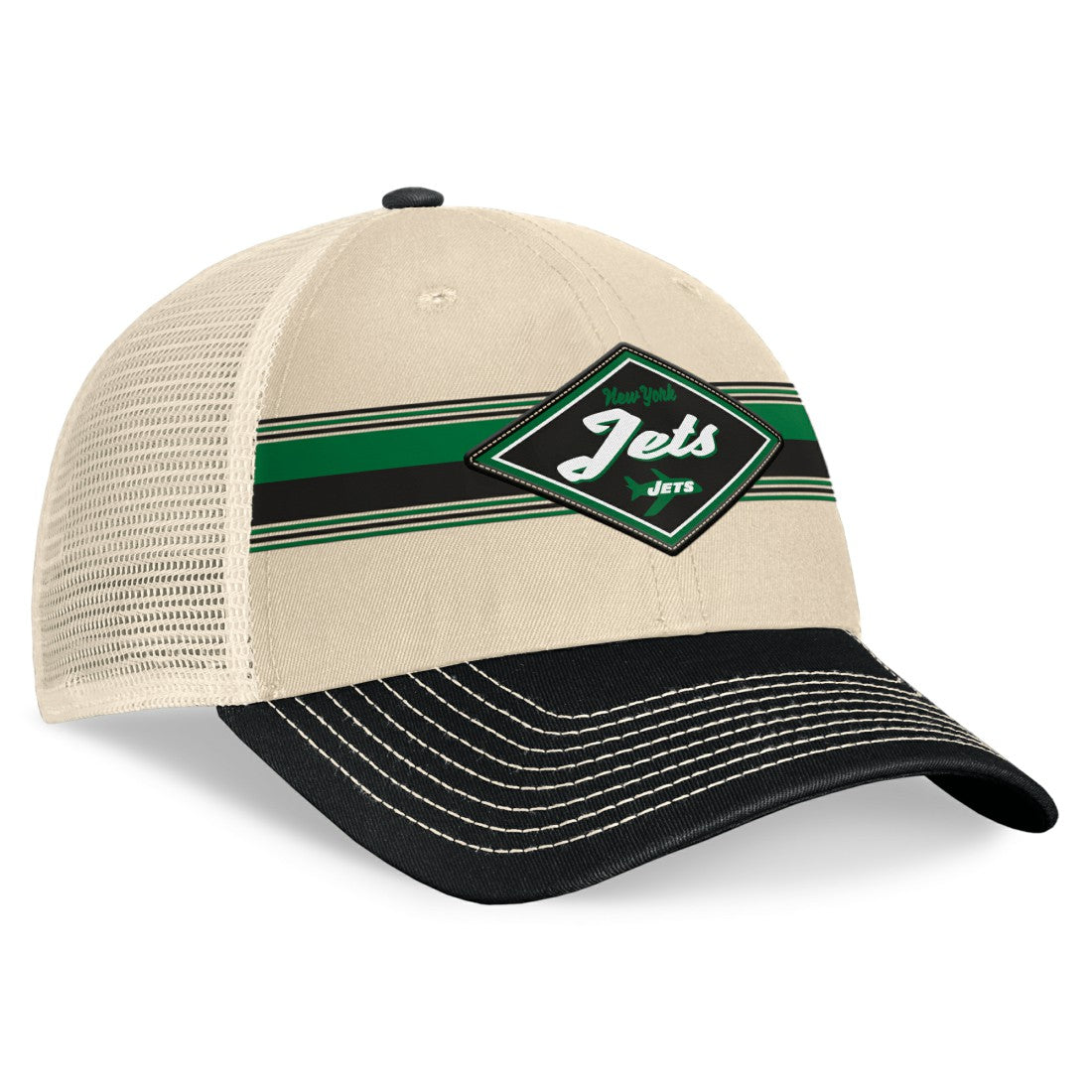 Fanatics New York Jets Diamond Stripe Trucker Adjustable Hat Natural/Black