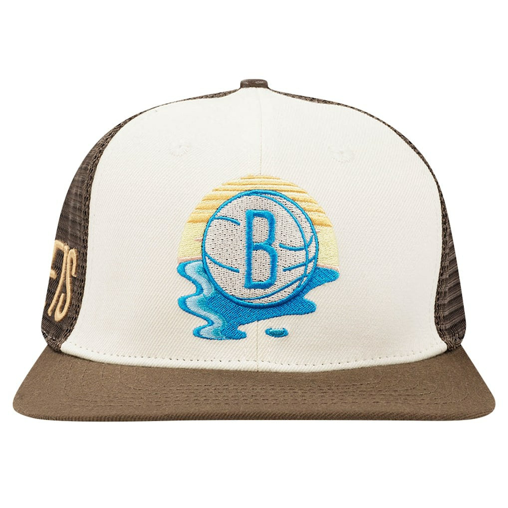 Brooklyn Nets Pro Standard Glint Sunset Snapback Hat Cream/Brown