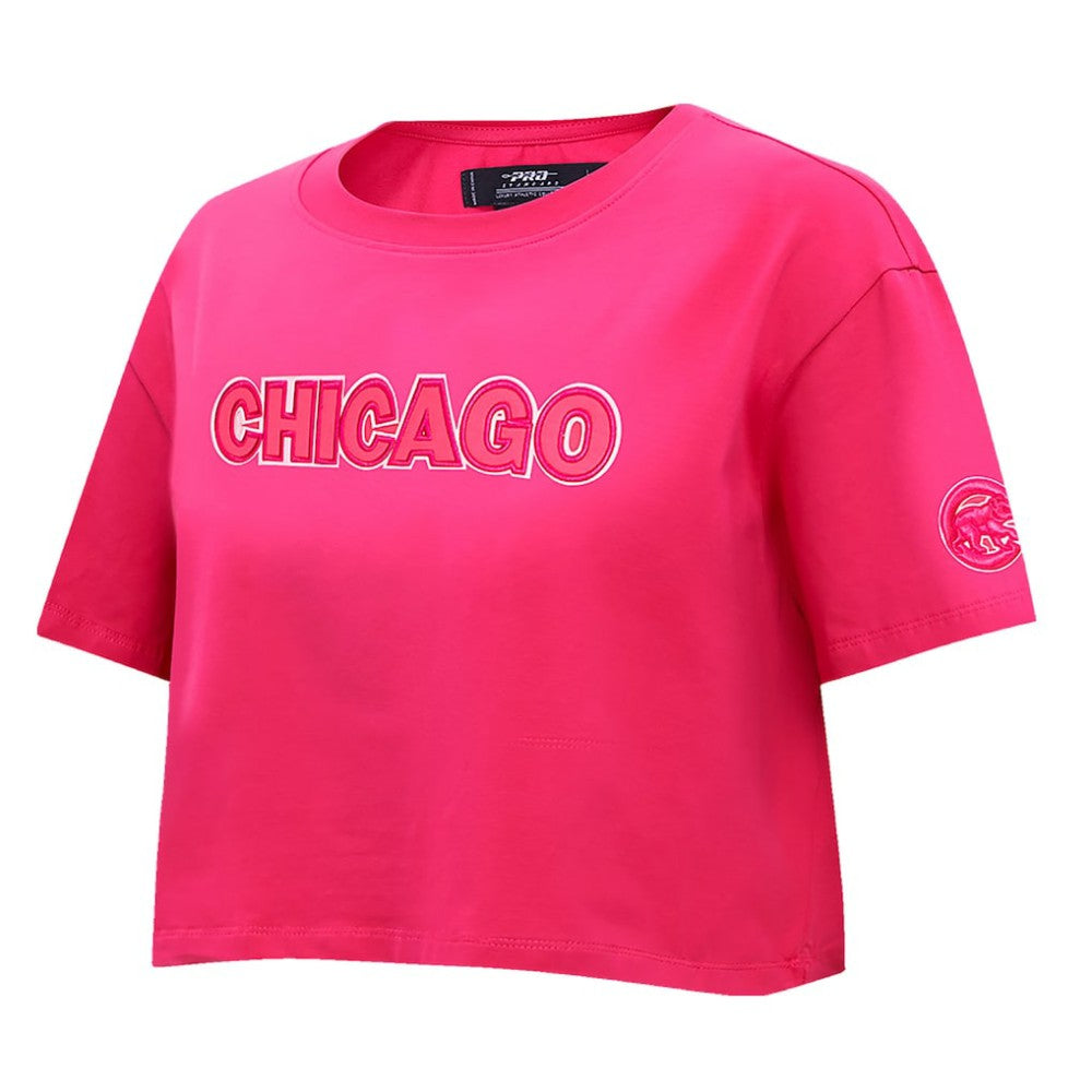 Chicago Cubs Pro Standard Women's Triple Pink Boxy Cropped T-Shirt - Pink - MLB Lifestyle