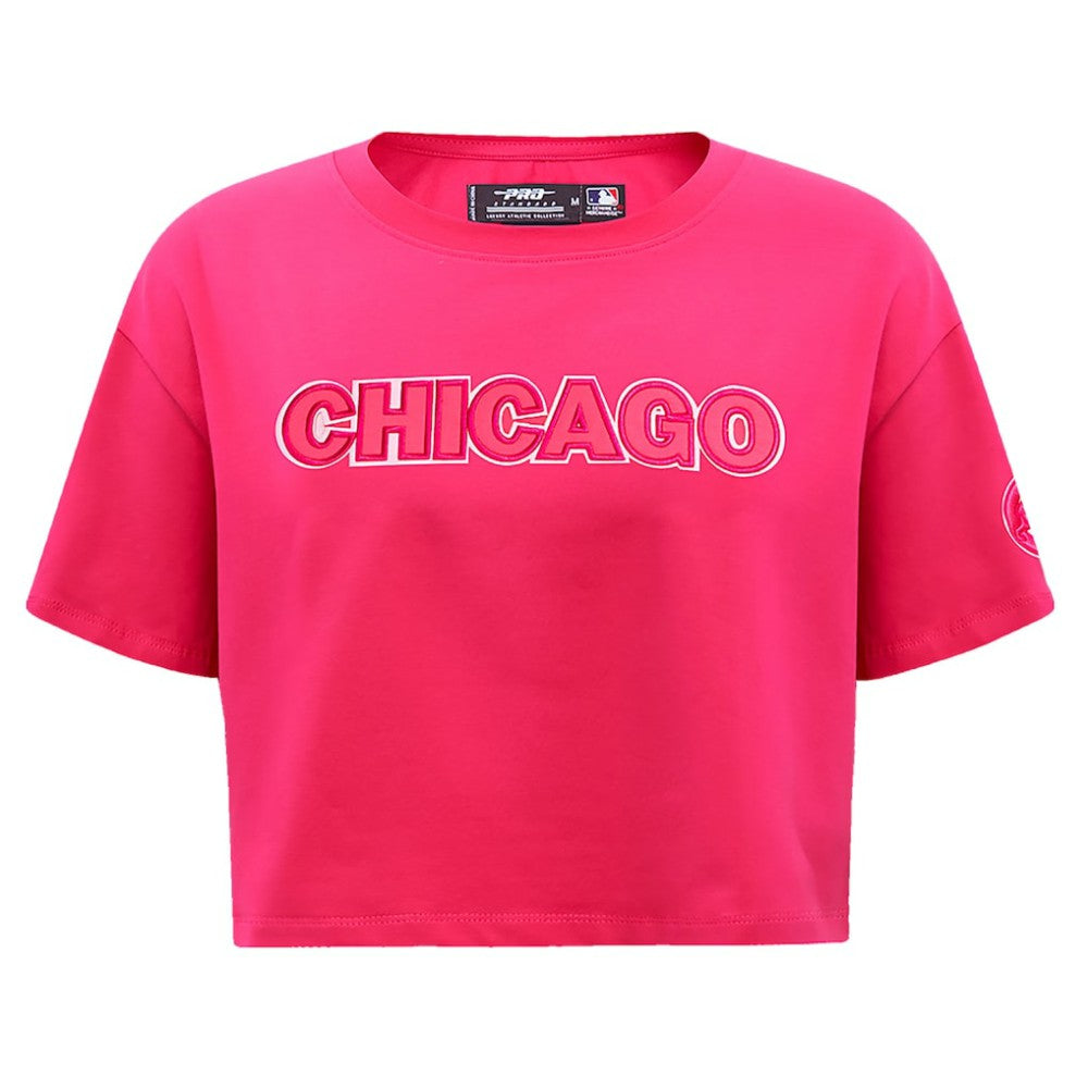 Chicago Cubs Pro Standard Women's Triple Pink Boxy Cropped T-Shirt - Pink - MLB Lifestyle