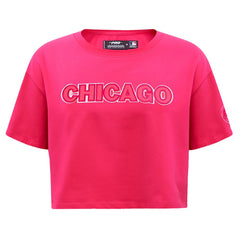 Chicago Cubs Pro Standard Women's Triple Pink Boxy Cropped T-Shirt - Pink - MLB Lifestyle