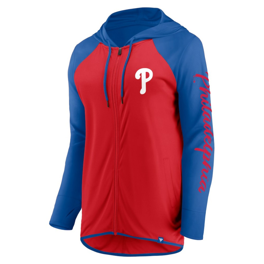 Philadelphia Phillies Fanatics Women's Script Sleeve Full-Zip Hoodie - Red/Royal - Fanatics Sale