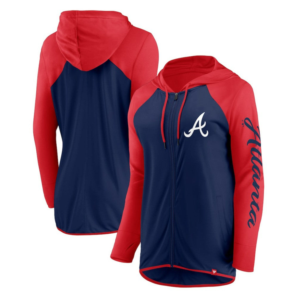 Atlanta Braves Fanatics Women's Script Sleeve Full-Zip Hoodie - Navy/Red - Fanatics Online