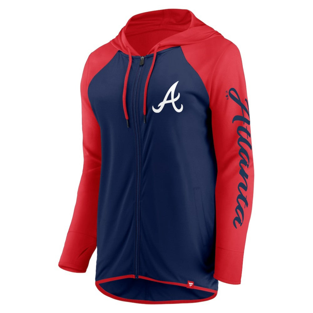 Atlanta Braves Fanatics Women's Script Sleeve Full-Zip Hoodie - Navy/Red - Fanatics Online