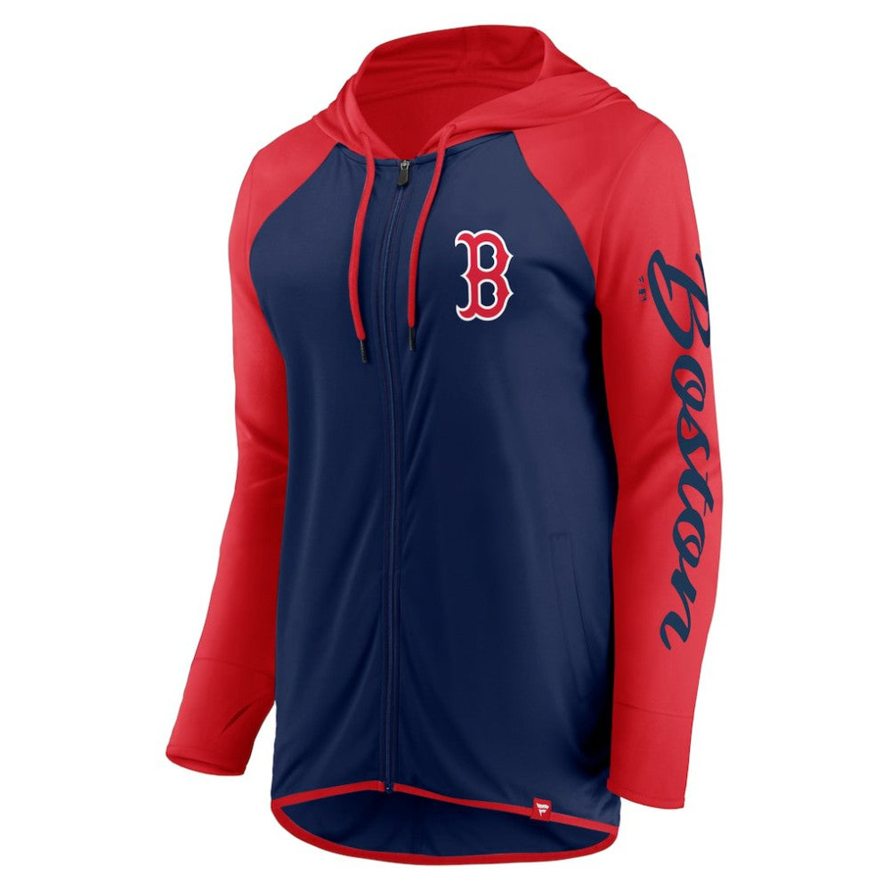 Boston Red Sox Fanatics Women's Script Sleeve Full-Zip Hoodie - Navy/Red - Fanatics Sale