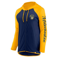 Milwaukee Brewers Fanatics Women's Script Sleeve Full-Zip Hoodie - Navy/Gold - Fanatics Discount