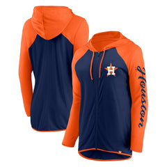 Houston Astros Fanatics Women's Script Sleeve Full-Zip Hoodie - Navy/Orange - Fanatics Lifestyle