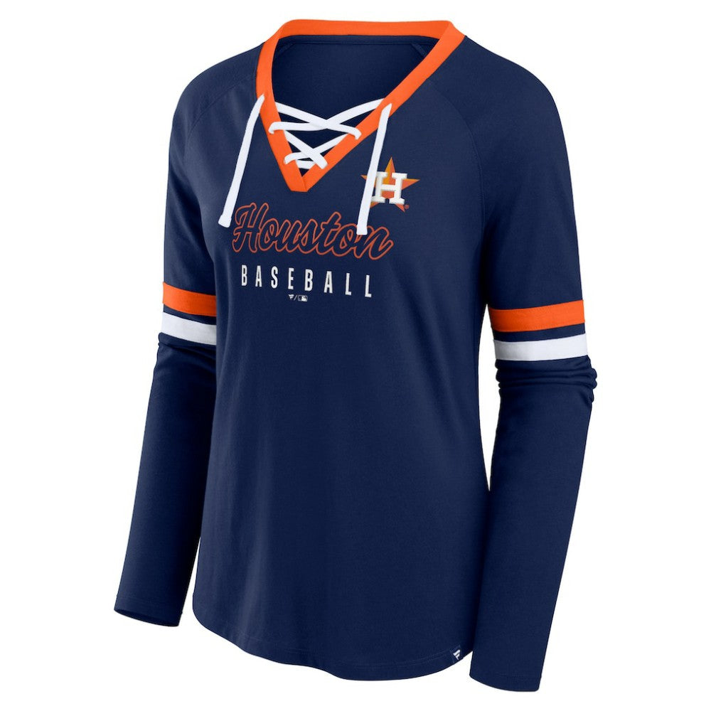 Houston Astros Fanatics Women's Won & Done Raglan Lace-Up Long Sleeve T-Shirt - Navy - Fanatics on Sale