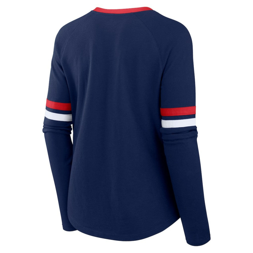Atlanta Braves Fanatics Women's Won & Done Raglan Lace-Up Long Sleeve T-Shirt - Navy - Fanatics on Sale