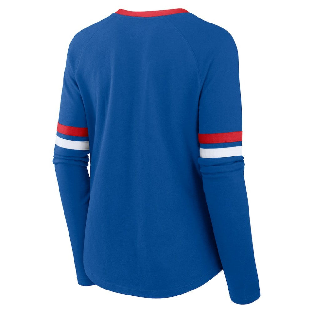 Chicago Cubs Fanatics Women's Won & Done Raglan Lace-Up Long Sleeve T-Shirt - Royal - Fanatics Online