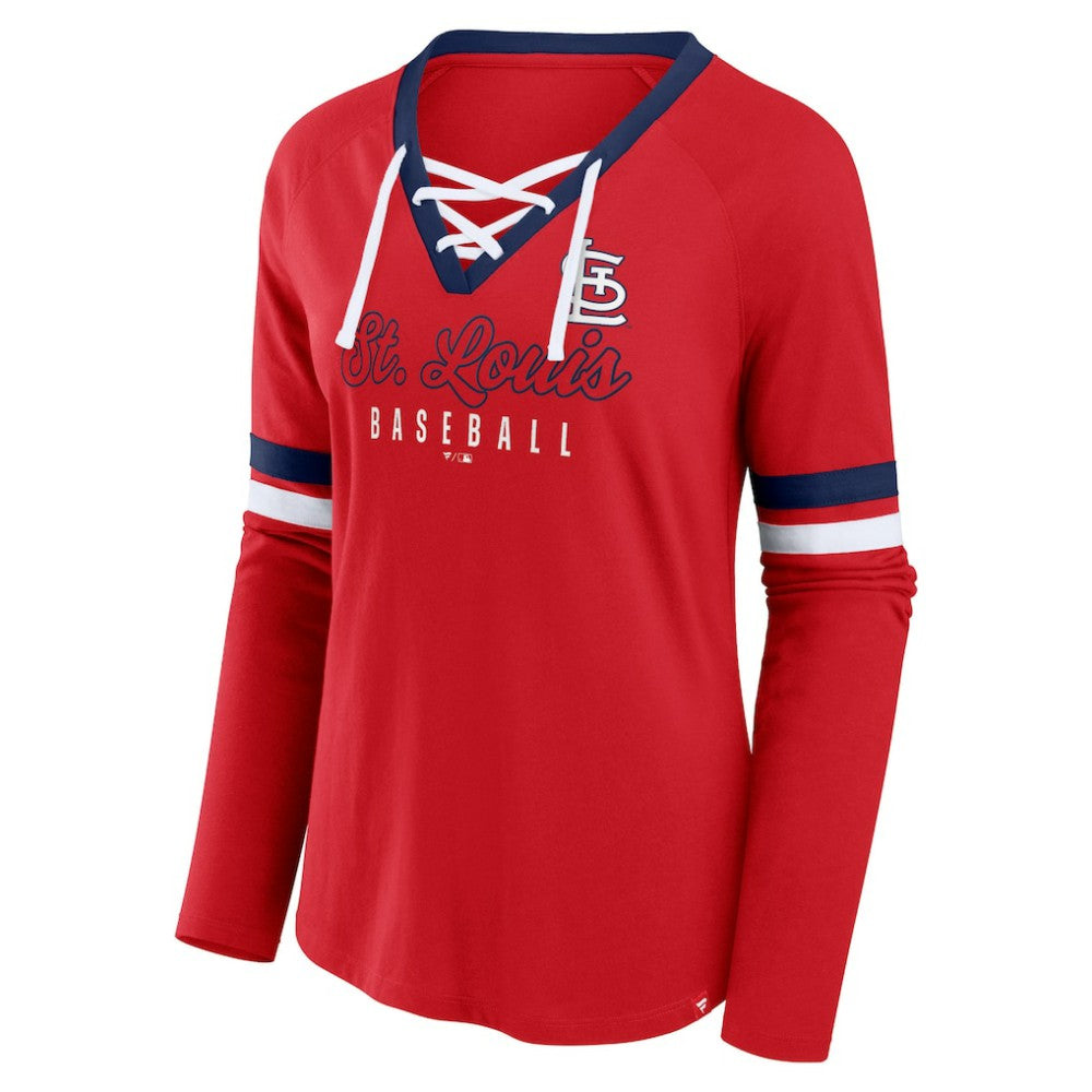 St. Louis Cardinals Fanatics Women's Won & Done Raglan Lace-Up Long Sleeve T-Shirt - Red - Fanatics Discount