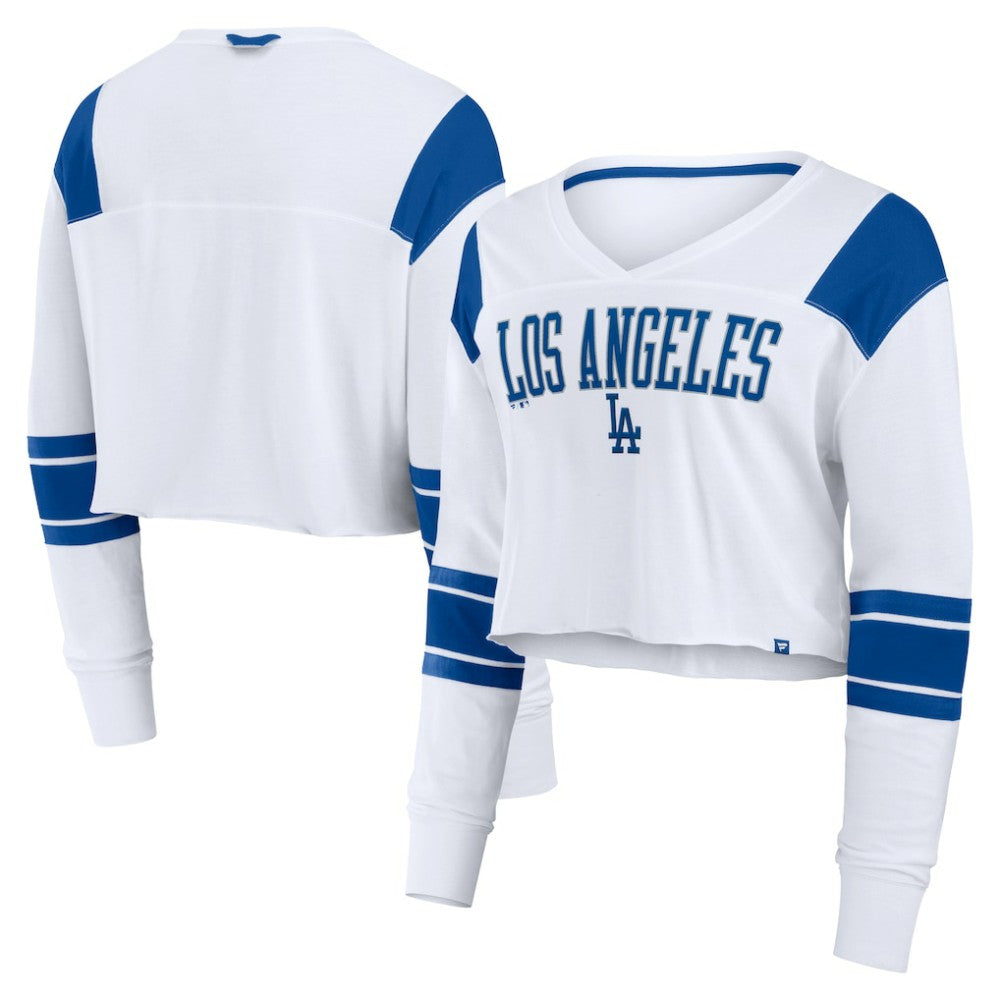 Los Angeles Dodgers Fanatics Women's Stretch Cropped Fashion Long Sleeve T-Shirt - White - Fanatics Discount
