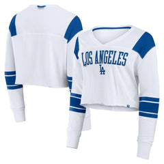 Los Angeles Dodgers Fanatics Women's Stretch Cropped Fashion Long Sleeve T-Shirt - White - Fanatics Discount