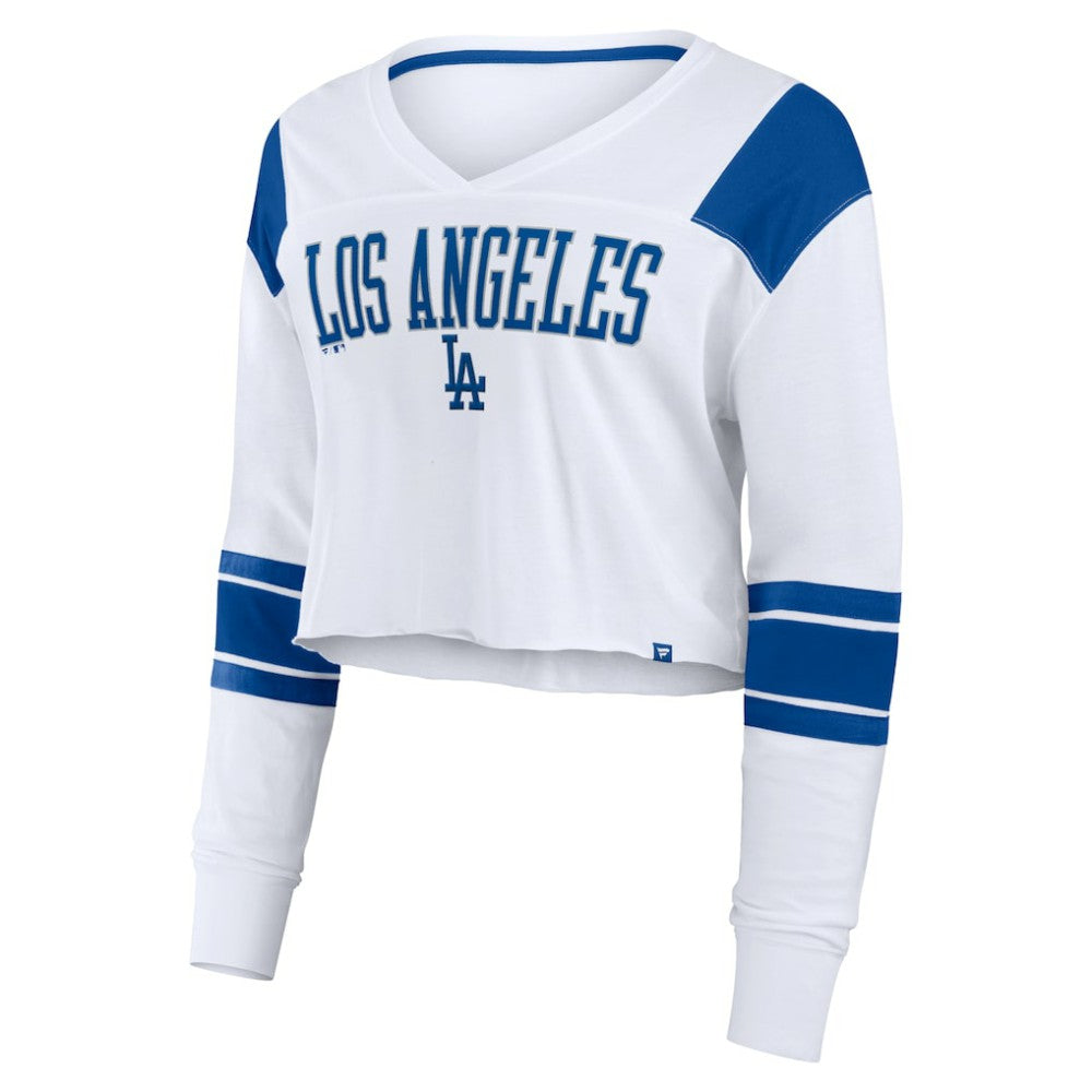 Los Angeles Dodgers Fanatics Women's Stretch Cropped Fashion Long Sleeve T-Shirt - White - Fanatics Discount