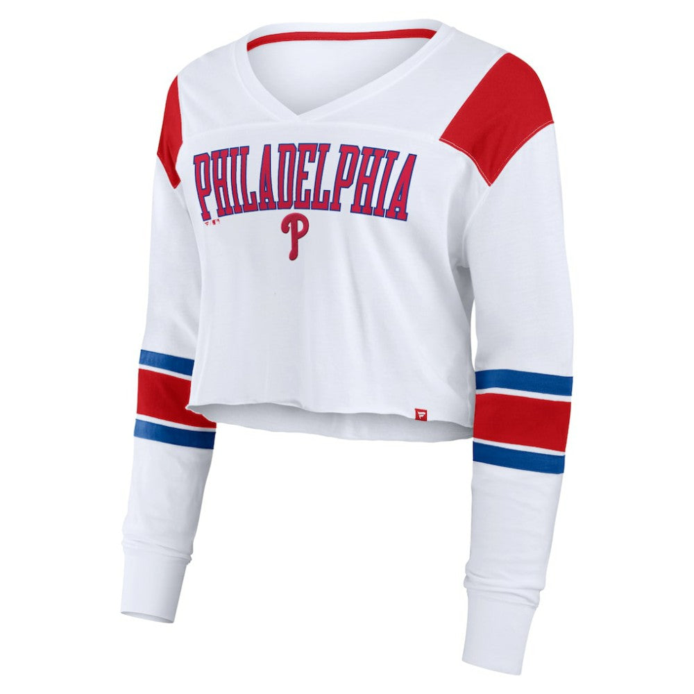 Philadelphia Phillies Fanatics Women's Stretch Cropped Fashion Long Sleeve T-Shirt - White - Fanatics Online