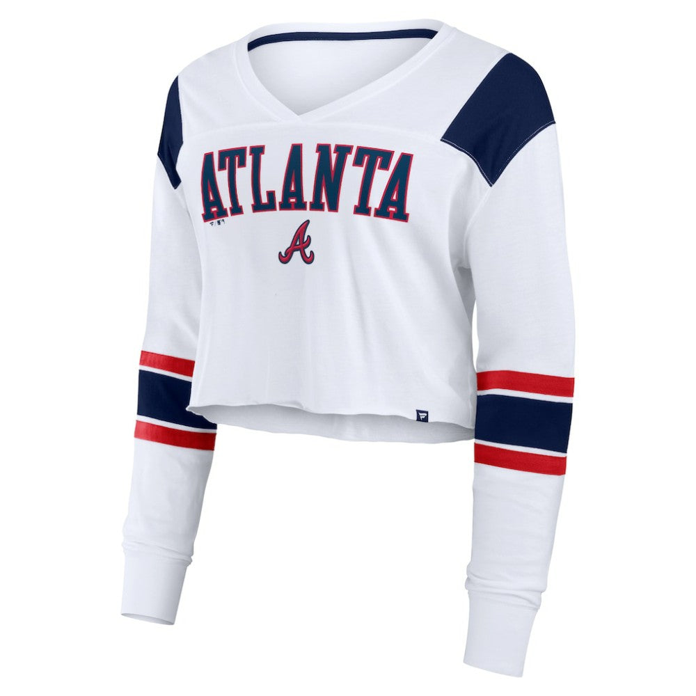 Atlanta Braves Fanatics Women's Stretch Cropped Fashion Long Sleeve T-Shirt - White - Fanatics Lifestyle