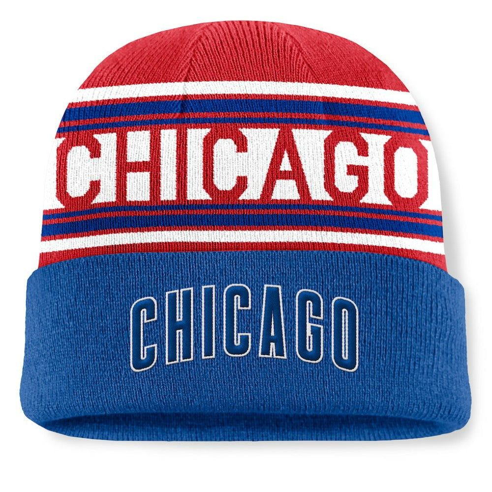 Chicago Cubs Fanatics Fundamental Team Stripe Cuffed Knit Hat - Royal - Fanatics Lifestyle