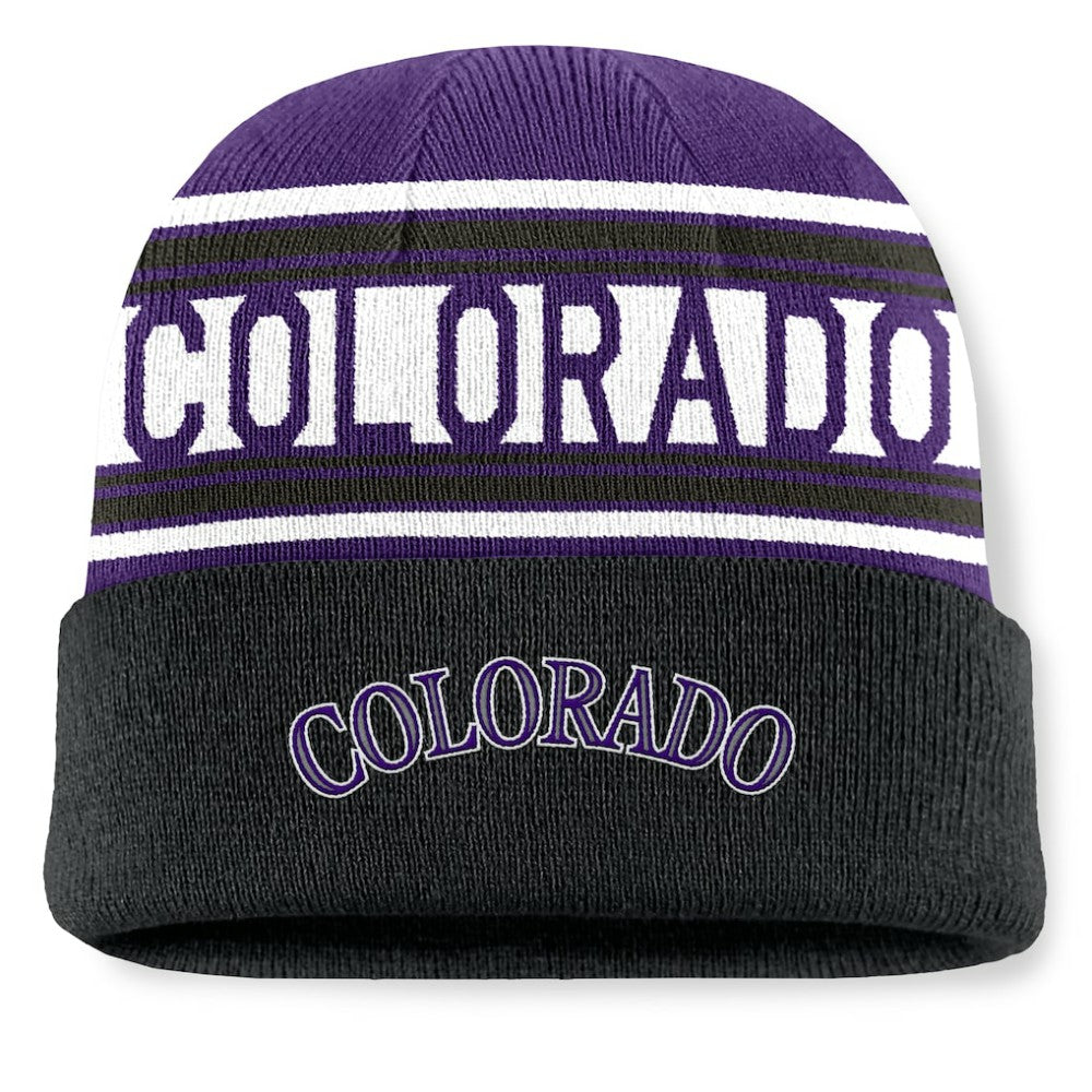 Colorado Rockies Fanatics Fundamental Team Stripe Cuffed Knit Hat - Black - Fanatics on Sale