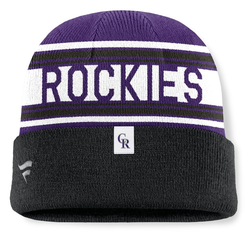 Colorado Rockies Fanatics Fundamental Team Stripe Cuffed Knit Hat - Black - Fanatics on Sale