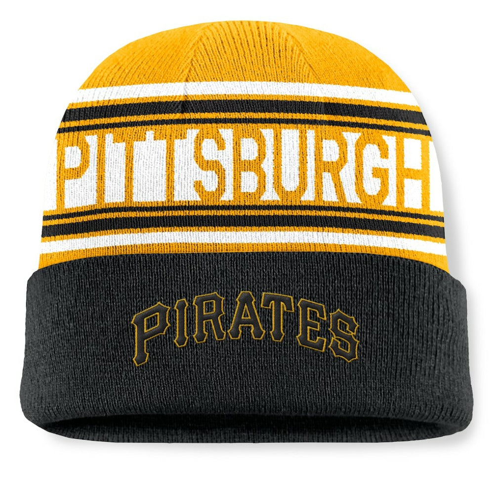Pittsburgh Pirates Fanatics Fundamental Team Stripe Cuffed Knit Hat - Black - Fanatics Online
