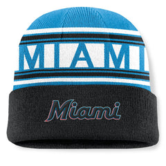 Miami Marlins Fanatics Fundamental Team Stripe Cuffed Knit Hat - Black - Fanatics Sale