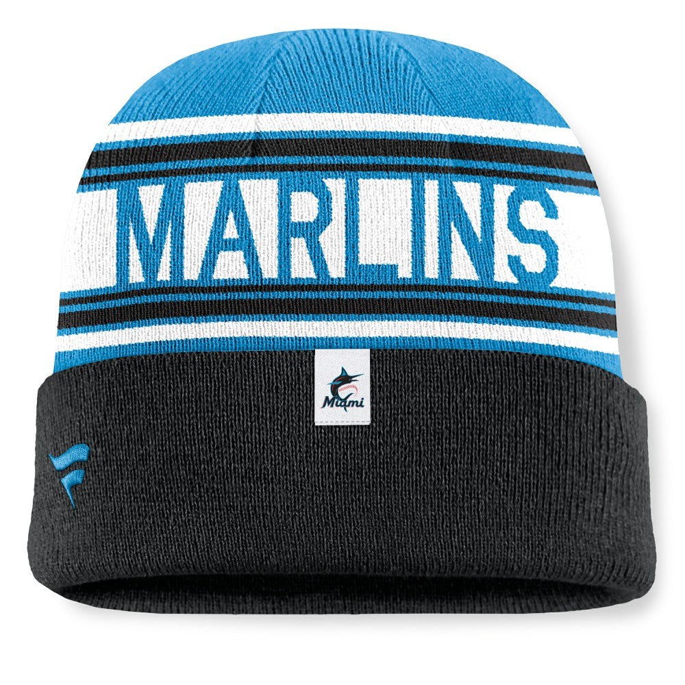 Miami Marlins Fanatics Fundamental Team Stripe Cuffed Knit Hat - Black - Fanatics Sale